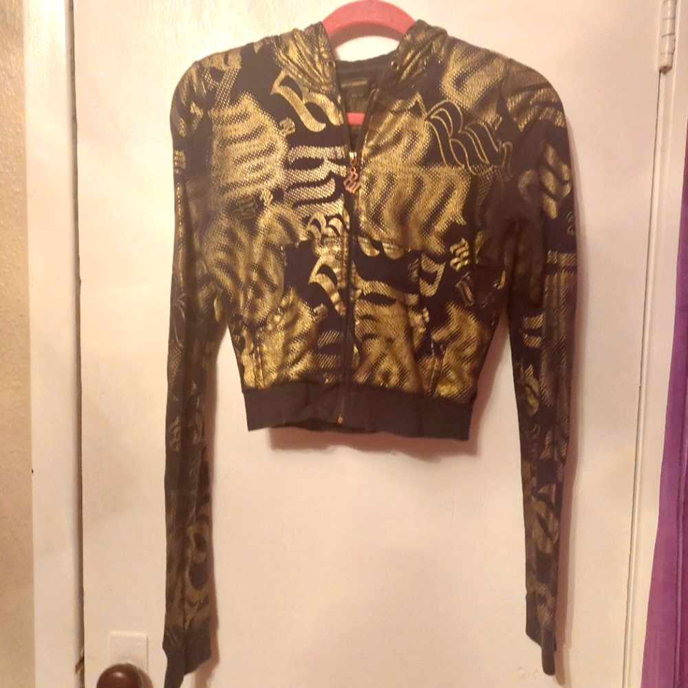 Y2K Gold/Black ROCAWEAR  Extra-Small Hooded Cardigan